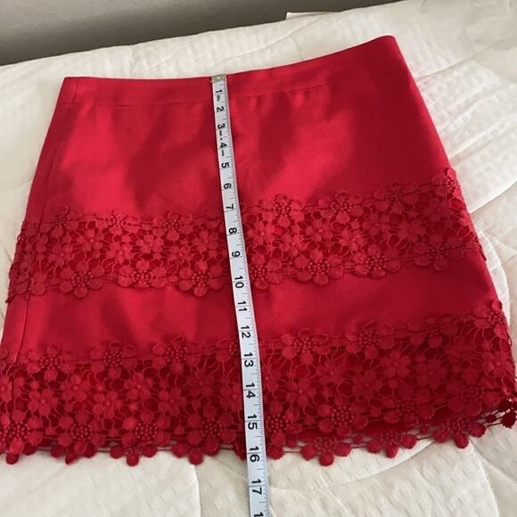 J Crew Lined Red Mini Skirt with Scalloped Hem Size 0 - Picture 8 of 11